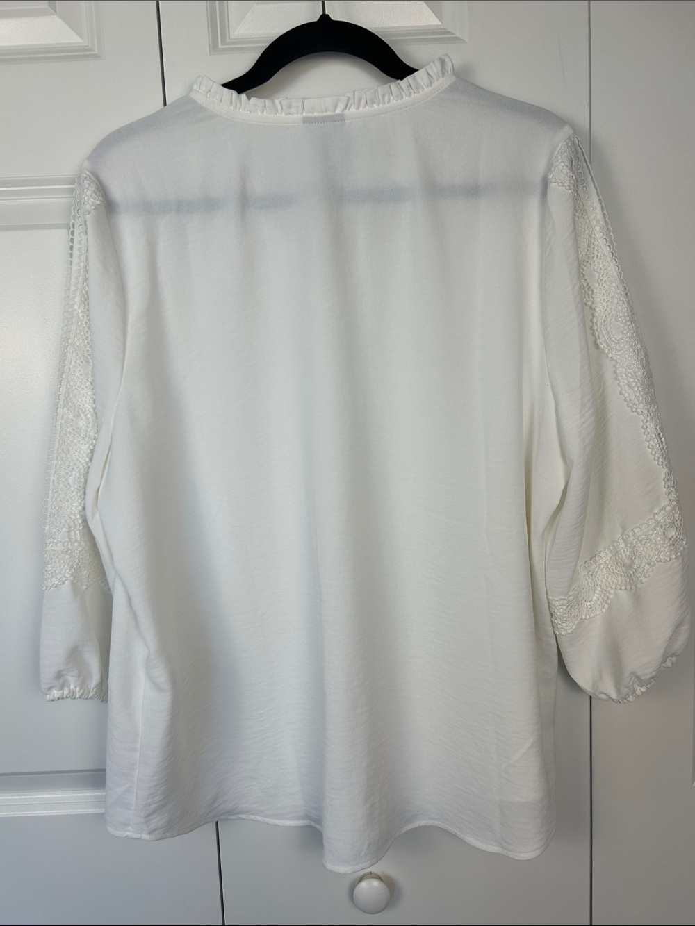 Chico's White Ruffled Split-Neck Blouse - Picture 5 of 7